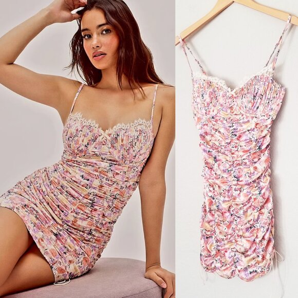 FOR LOVE & LEMONS Gardenia Mini Dress S Ruched Sweetheart Corset Romantic $228 - Picture 6 of 16